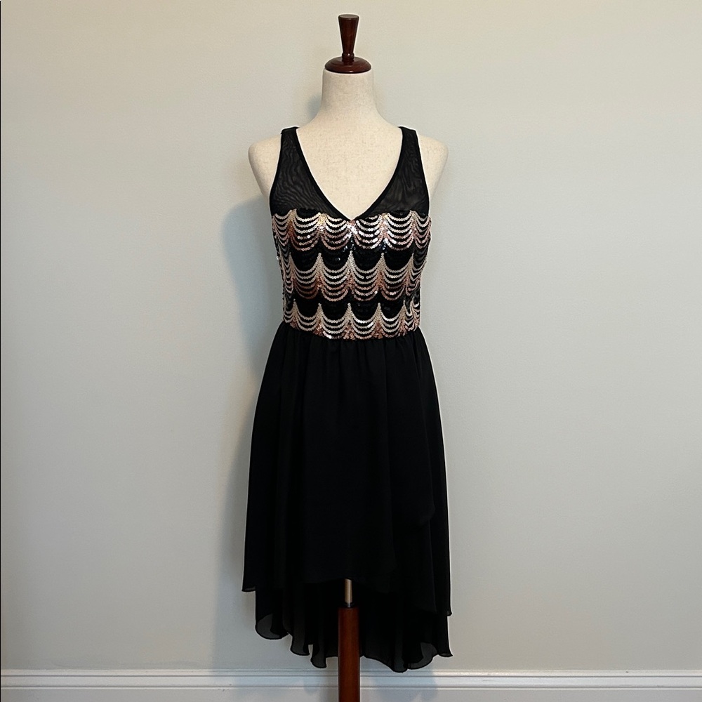 AUW Black‎ and Gold Sequin Midi Dress